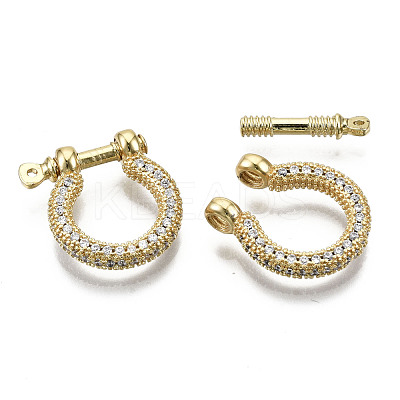 Brass Micro Pave Clear Cubic Zirconia D-Ring Anchor Shackle Clasps ZIRC-S066-047-NF-1