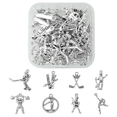 32Pcs 8 Styles Tibetan Style Sports Theme Alloy Pendants FIND-FS0002-37-1