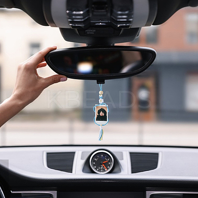 6Pcs 6 Colors Flower Polycotton Car Photo Pendant Decorations AJEW-FH0006-84-1