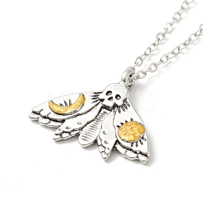 Enamel Skull Moth with Moon Pendant Necklace NJEW-G056-09AS-1