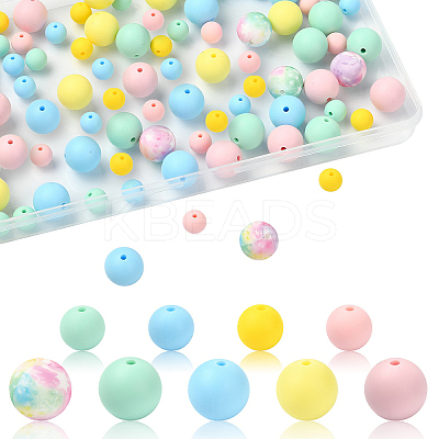 90Pcs 9 Styles Round Silicone Beads SIL-YW0001-74B-1