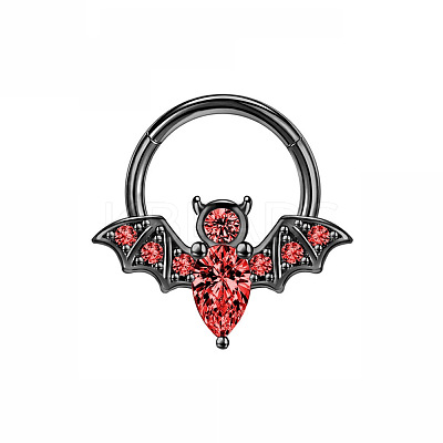 304 Stainless Steel Siam Rhinestone Halloween Bat Hoop Nose Rings WG0E020-02-1