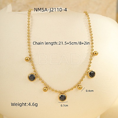304 Stainless Steel Pave Cubic Zirconia Flat Round Charm Anklets FS-WG00298-03-1