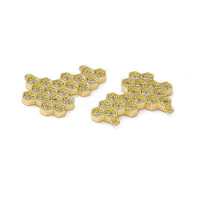 Rack Plating Brass Micro Pave Clear Cubic Zirconia Connector Charms KK-M231-14G-1
