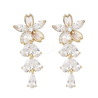Brass Clear Cubic Zirconia Stud Earrings EJEW-D301-06G-03-1