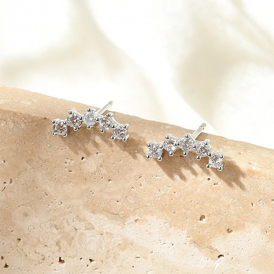 Brass Micro Pave Clear Cubic Zirconia Stud Earrings EJEW-R016-26P-15-1