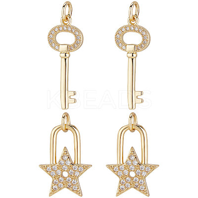 12Pcs 2 Style Brass Micro Pave Clear Cubic Zirconia Beads Pendant KK-BBC0002-96-1
