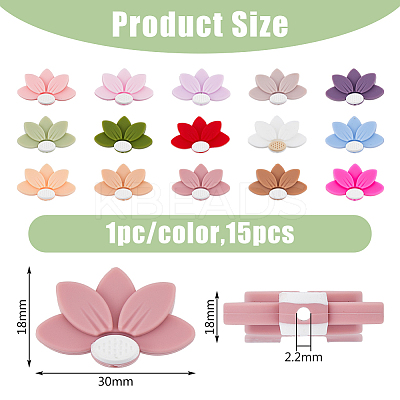 15Pcs 15 Colors Lotus Food Grade Eco-Friendly Silicone Beads SIL-DC0001-24-1