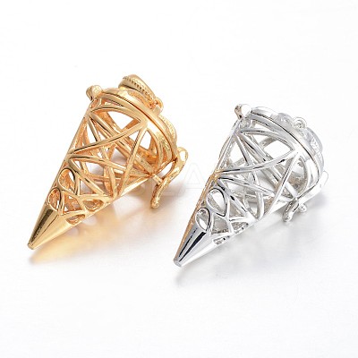 Hollow Brass Cone Cage Pendants KK-E671-27-1