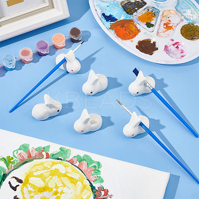 6Pcs 2 Colors Rabbit Ceramic Paint Brush Pen Holders AJEW-BC0007-04-1