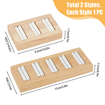 2Pcs 2 Styles Rectangle 5-Slot Bamboo & 3-Slot Wood Ring Display Tray Stands RDIS-HY0001-02A-1