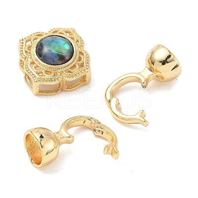 Brass Natural Paua Shell Fold Over Clasps KK-U059-29G-1