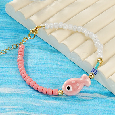 Porcelain & Glass Beaded Fish Charm Bracelets for for Women UD7779-1
