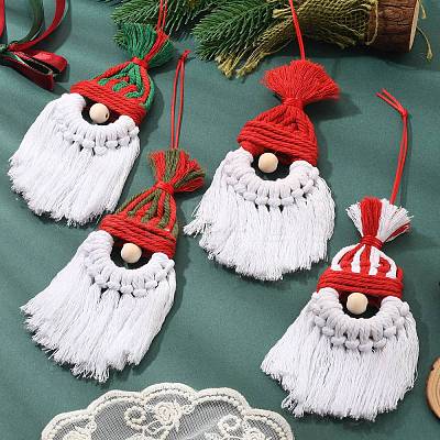 Christmas Handmade Woven Macrame Cotton Thread Santa Claus Pendant Decorations HJEW-JM02455-1