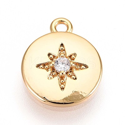 Brass Micro Pave Clear Cubic Zirconia Pendants KK-T075-01G-1