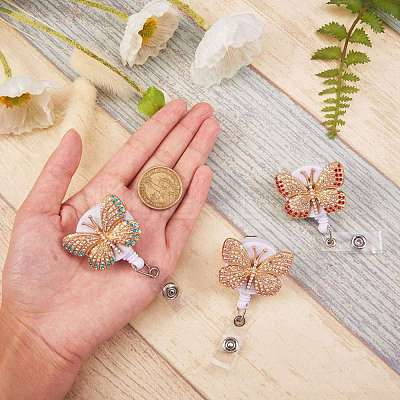 Butterfly Rhinestone Badge Reel AJEW-SZ0001-67-1