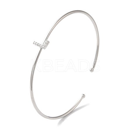 Rack Plating Brass Micro Pave Clear Cubic Zirconia Letter Open Cuff Bangles BJEW-A018-01P-L-1