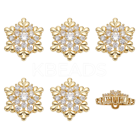 6Pcs 1-Hole Brass Pave Clear Cubic Zirconia Buttons BUTT-FG0001-54G-1