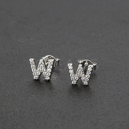 Brass Micro Pave Clear Cubic Zirconia Stud Earrings FS-WGC2F12-23-1