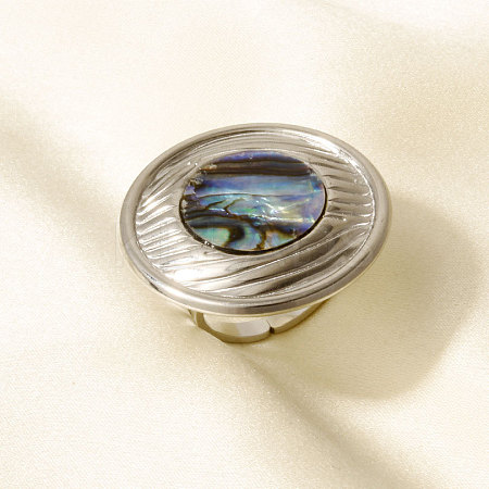 304 Stainless Steel with Natural Shell Cuff Open Rings for Women TH3507-2-1