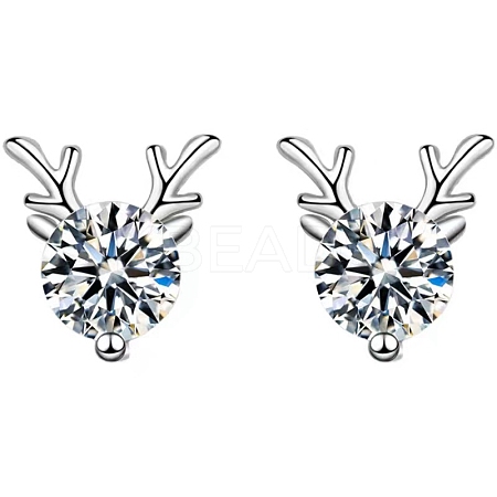Anti-Tarnish 925 Sterling Silver with Moissanite Rhinestone Stud Earrings AJEW-U007-04P-1