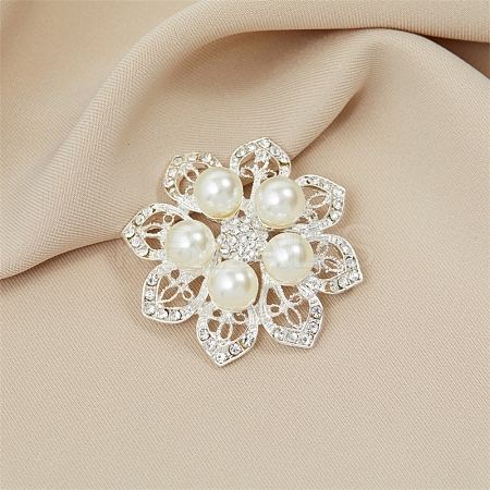 Flower Alloy Rhinestone Brooches PW-WGC3C74-01-1