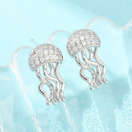 Brass Micro Pave Cubic Zirconia Stud Earrings EJEW-G471-19G-1