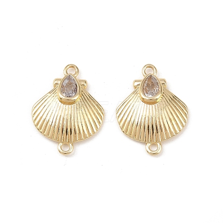 Brass Pave Cubic Zirconia Shell Shape Connector Charms KK-L255-10G-1