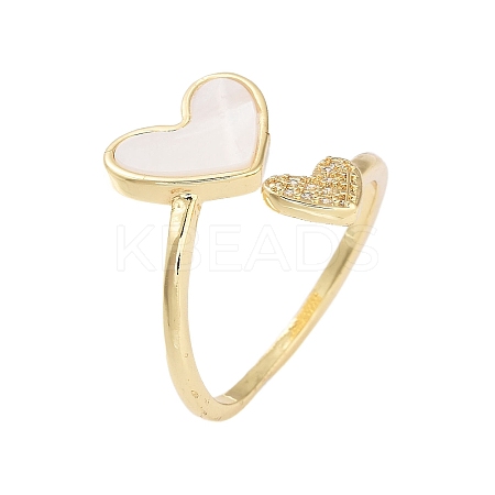 Rack Plating Heart Brass Micro Pave Cubic Zirconia Open Cuff Rings for Women RJEW-B064-16G-1