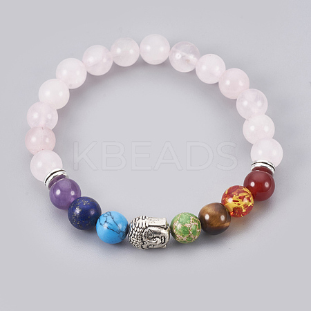 Natural Rose Quartz Stretch Bracelets BJEW-JB03905-02-1