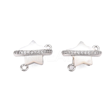 Brass Micro Pave Clear Cubic Zirconia Star Connector Charms KK-B102-27P-1