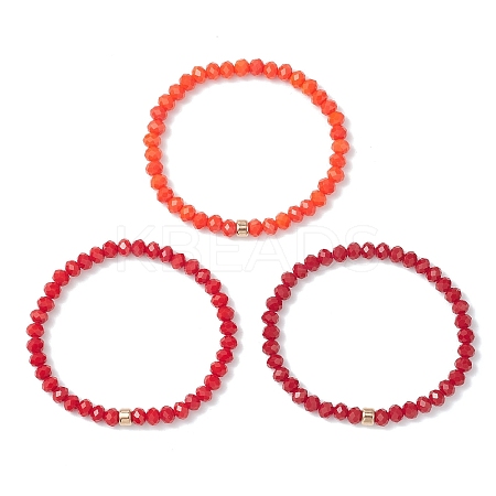3Pcs Faceted Imitation Jade & Opaque Glass Rondelle Beaded Stretch Bracelets for Women BJEW-JB12563-05-1