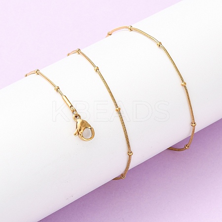 304 Stainless Steel Round Snake Chain Necklaces with Rondelle Beads NJEW-C103-01G-1