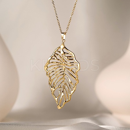 304 Stainless Steel Textured Hollow Pendant Necklaces for Women WG18037-01-1