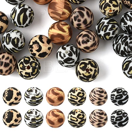 24Pcs 6 Colors Silicone Beads Loose Silicone Beads Kit Leopard Print Silicone Beads for Keychain Making Bracelet Necklace FIND-YW0007-76-1