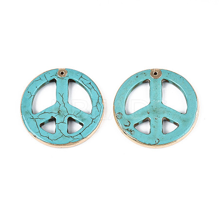 Dyed Synthetic Turquoise Peace Sign Pendants TURQ-T004-31A-1