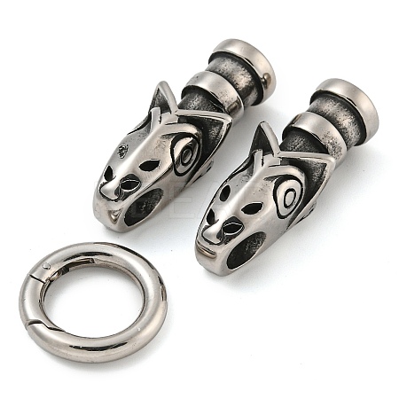 Tibetan Style 304 Stainless Steel Spring Gate Rings FIND-Z046-04AS-01-1
