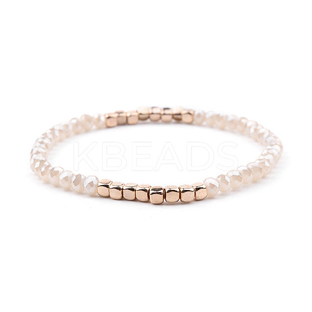 Gold-tone Miyuki Elastic Crystal Beaded Bracelet with Acrylic Tube Beads ST1720582-1