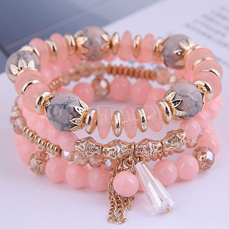 4Pcs 4 Styles Bohemian Style Alloy Glass Round Beaded Stretch Bracelets FS-WG80D8B-09-1