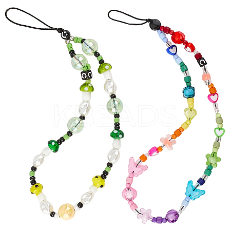 2 Styles Rainbow Resin Beaded Mobile Phone Lanyard Wrist Strap HJEW-GF0001-46-1
