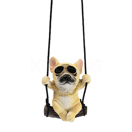 Cute Resin Swinging Bulldog Pendant Decorations HJEW-A010-01A-1