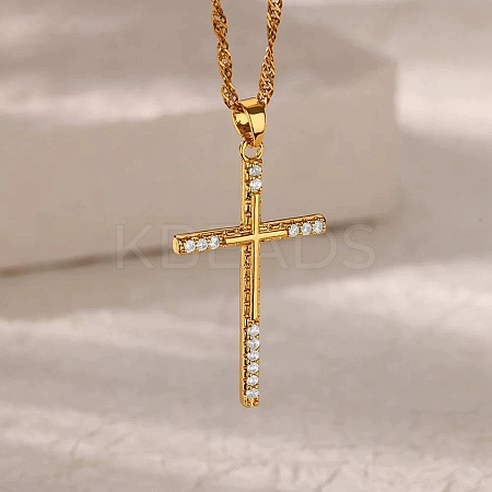 304 Stainless Steel Micro Pave Clear Cubic Zirconia Pendant Necklaces for Women NJEW-U047-01A-G-1