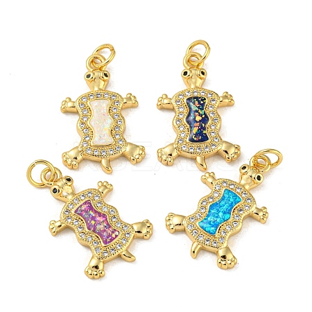 Turtle Brass Pendants Micro Pave Cubic Zirconia with Synthetic Opal KK-K356-09G-1