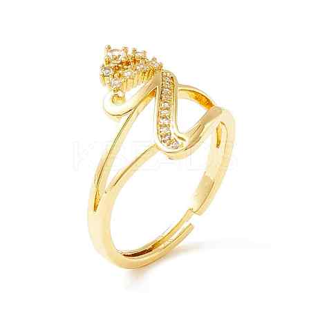 Clear Cubic Zirconia Initial Letter with Crown Adjustable Ring RJEW-M139-17Z-1