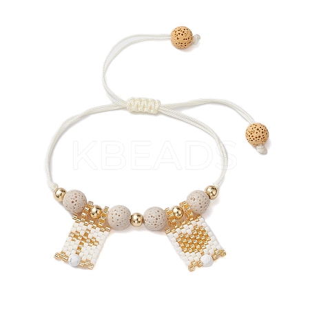 Natural Lava Rock & Natural Howlite & Glass Seed Beaded Braided Bracelets BJEW-MZ00063-01-1