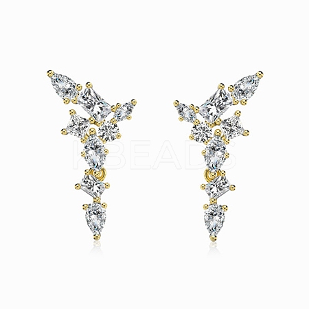 925 Sterling Silver with Cubic Zirconia Stud Earrings for Women EJEW-Z052-01G-1