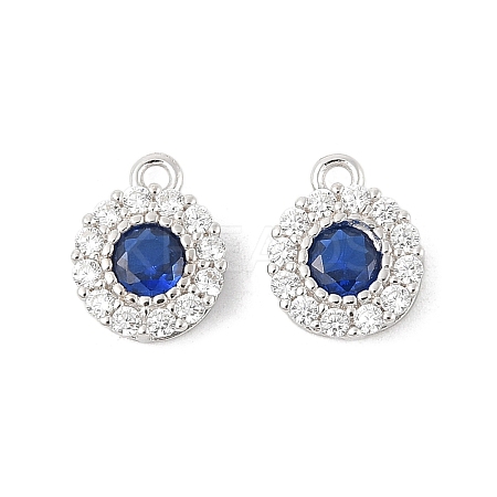 925 Sterling Silver Clear & Dark Blue Cubic Zirconia Flat Round Charms STER-NH0001-78P-1