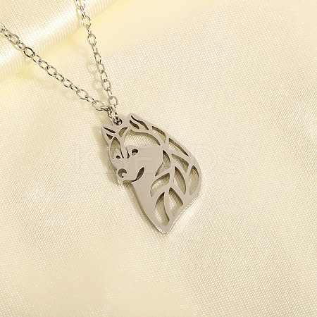 304 Stainless Steel Husky Dog Cutout Silhouette Pendant Necklaces WG9715E-02-1