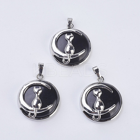 Natural Dyed & Heated Black Agate Kitten Pendants G-K234-D10-1