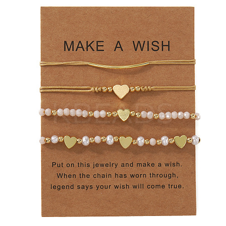 Faux Pearl & Brass & Glass Braided Bead Bracelet Sets WG4426-14-1